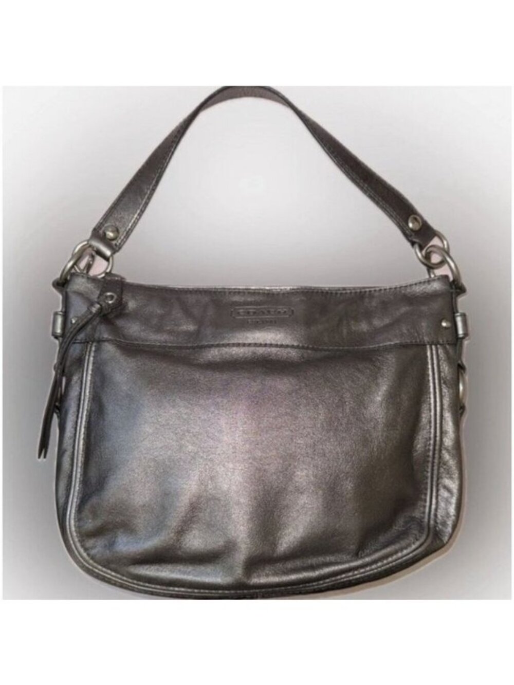 Coach Metallic Leather Shoulder Bag With Purple Lining & Zipper Closure - Picture 4 of 4